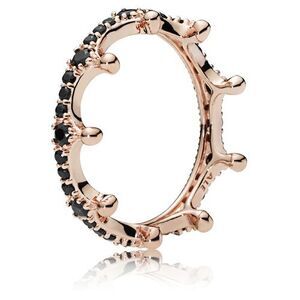 PANDORA Crown ring in PANDORA Rose with 36 bead-set black crystals